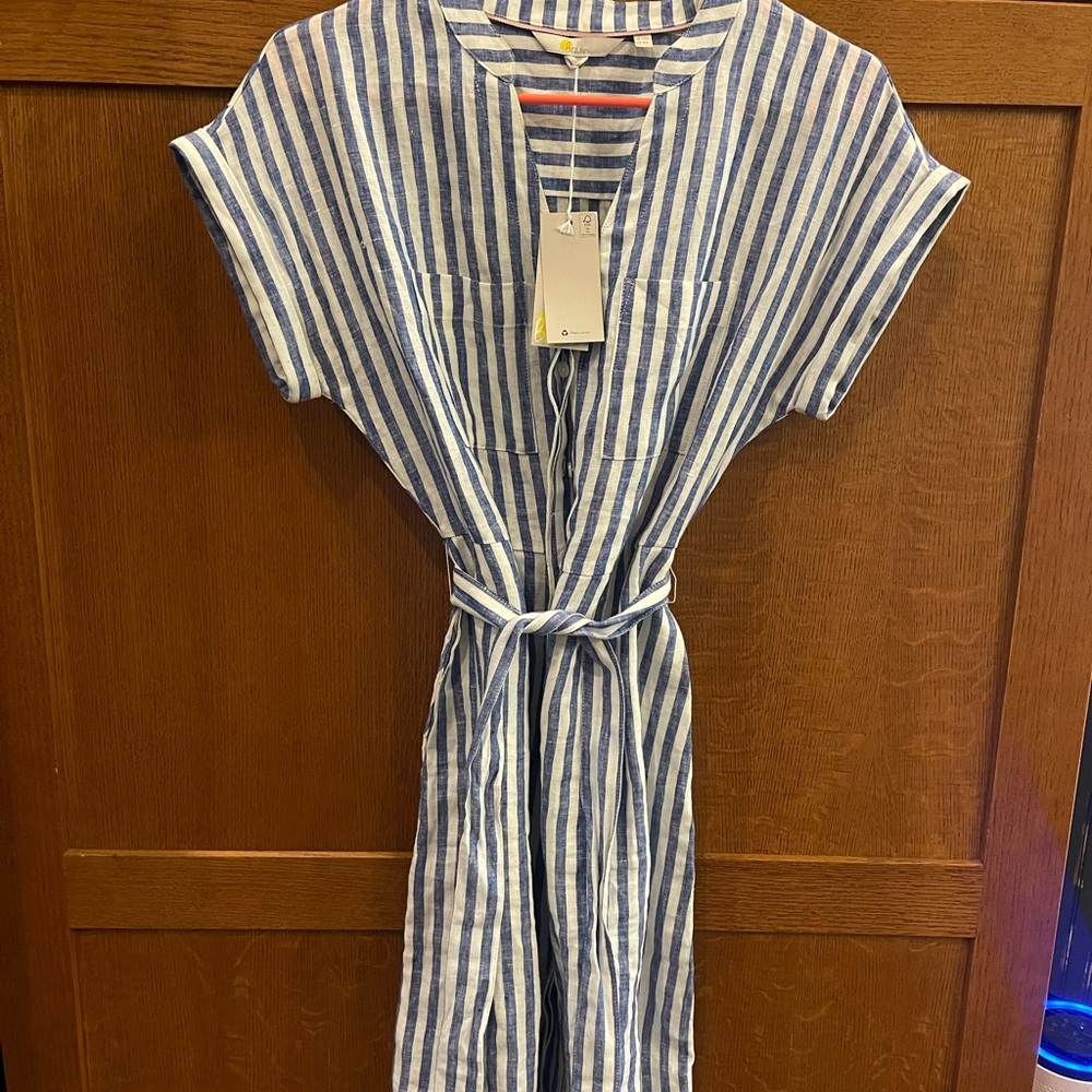 Boden Navy and White Striped Dress